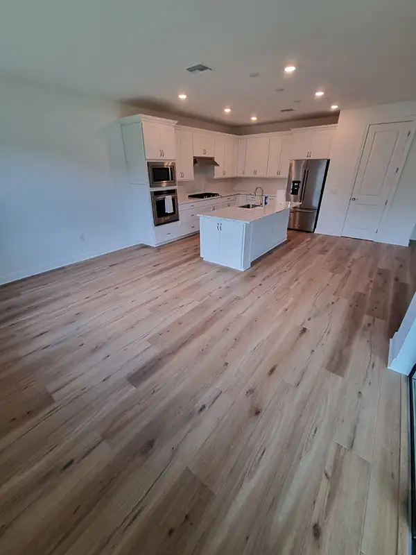Kitchen with new wood-look flooring