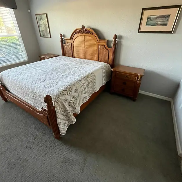Bedroom before: old carpet